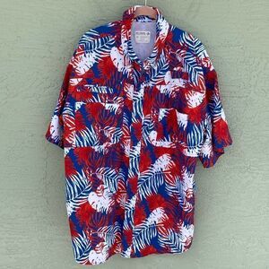 Reel Legends Sz XL Saltwater II Fishing Performance Button Down Red White Blue